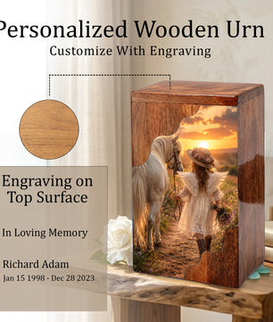 Angel Horse Wooden Cremation Urn – Memorial Urn for Human Ashes