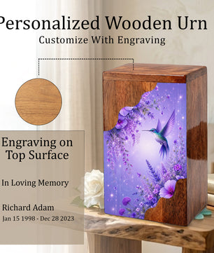 Hummingbird Cremation Urn for Mom | Wooden Urn for Human Ashes