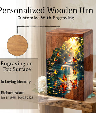 Butterfly Wooden Cremation Urn for Mom – Custom Memorial Urn for Human Ashes |