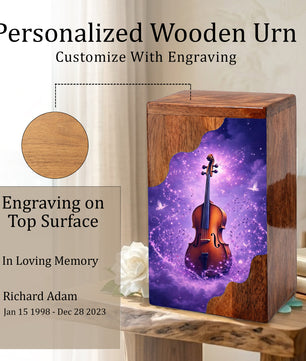 Violin Wooden Cremation Urn – Custom Music Memorial Urn | Wooden Urn for Human Ashes