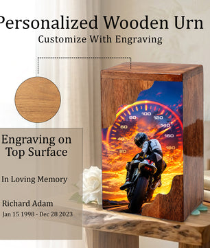 Motorcycle Wooden Cremation Urn – Rider Memorial Urn for Human Ashes