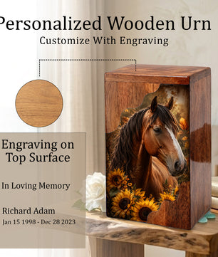 Horse Wooden Cremation Urn – Wooden Urn for Human Ashes
