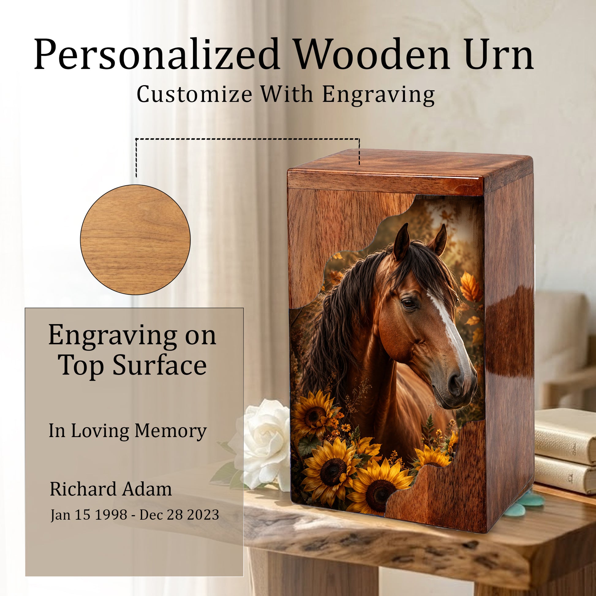Horse Wooden Cremation Urn – Wooden Urn for Human Ashes