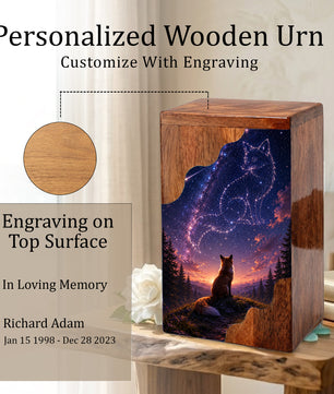 Fox Memorial Wooden Cremation Urn – Wooden Urn for Human Ashes