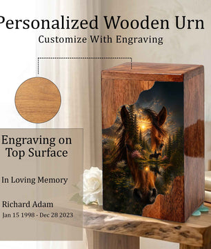 Horse Wooden Cremation Urn for Human Ashes | Personalized Horse Memorial Urn