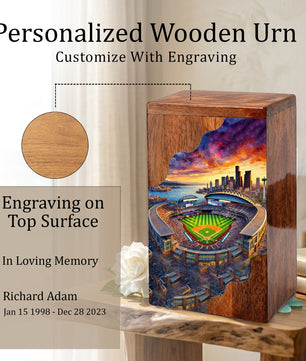 Wooden Cremation Urn – Baseball Stadium Memorial Urn | Custom Wooden Urn for Dad