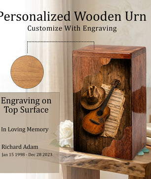 Personalized Wooden Cremation Urn for Dad, Guitar Memorial Urn