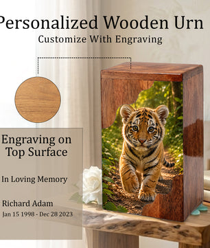 Tiger Wooden Cremation Urn – Strength & Courage Memorial Urn for Human Ashes