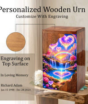 Heart Heaven Wooden Cremation Urn – Rainbow Waterfall Memorial Urn