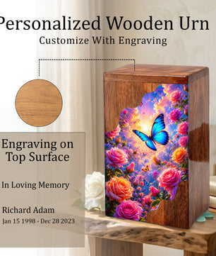 Butterfly Wooden Cremation Urn – Butterfly Memorial Urn for Human Ashes
