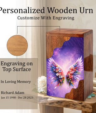 Angel Wings Wooden Cremation Urn – Wooden Urn for Human Ashes