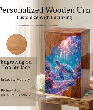 Sea Turtle Wooden Cremation Urn – Wooden Urn for Human Ashes