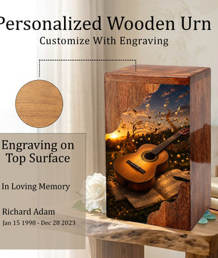 Guitar Wooden Cremation Urn – Music Memorial Urn | Wooden Urn for Human Ashes