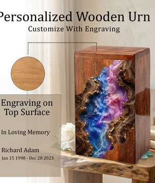 Wooden Abstract River Cremation Urn – Wooden Urn for Human Ashes