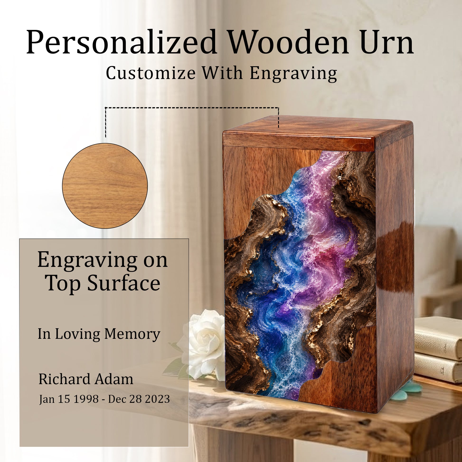 Wooden Abstract River Cremation Urn – Wooden Urn for Human Ashes