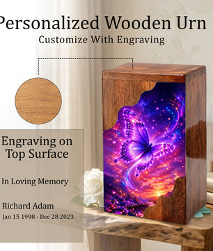 Butterfly Urn, Wooden Cremation Urn for Human Ashes