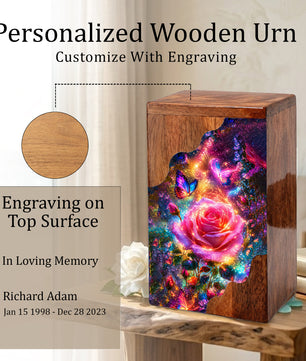 Rose Butterfly Wooden Cremation Urn for Human Ashes