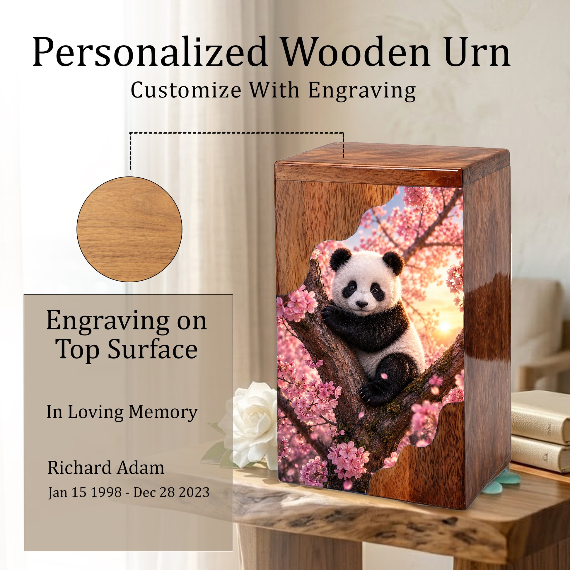 Panda Wooden Cremation Urn – Wooden Urn for Human Ashes