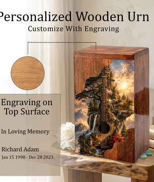Guitar Wooden Cremation Urn – Wooden Urn for Human Ashes | Acoustic Guitar Memorial Urn