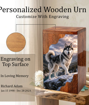 Husky Wooden Cremation Urn – Mountain Memorial Urn