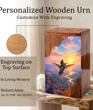 Hummingbird Wooden Cremation Urn for Human Ashes