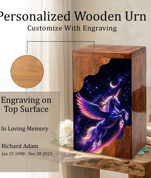 Pegasus Unicorn Wooden Cremation Urn – Wooden Urn for Human Ashes