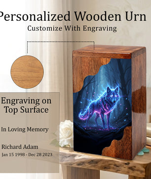 Wooden Cremation Urn – Spirit Wolf Memorial Urn | Custom Wooden Memorial Urn for Dad