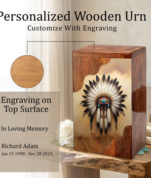 Wooden Cremation Urn – Feather Memorial Design | Custom Wooden Urn for Human Ashes