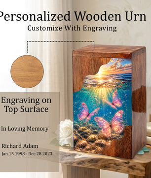 Butterfly Ocean Cremation Urn – Wooden Urn for Human Ashes