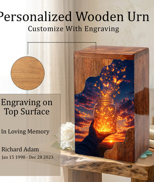Butterfly Release Wooden Cremation Urn – Sunset Memorial Urn for Human Ashes