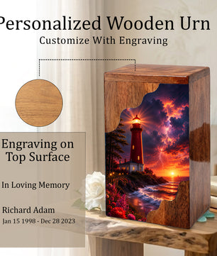 Lighthouse Wooden Cremation Urn for Human Ashes