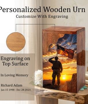 Military Wooden Cremation Urn for Human Ashes