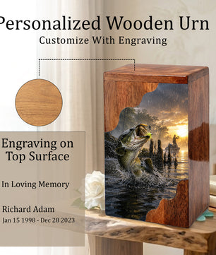 Fishing Cremation Urn – Wooden Urn for Human Ashes | Gone Fishing Memorial Urn