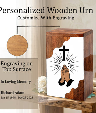Cross Wooden Cremation Urn – Prayer Cross Memorial Wooden Urn for Human Ashes