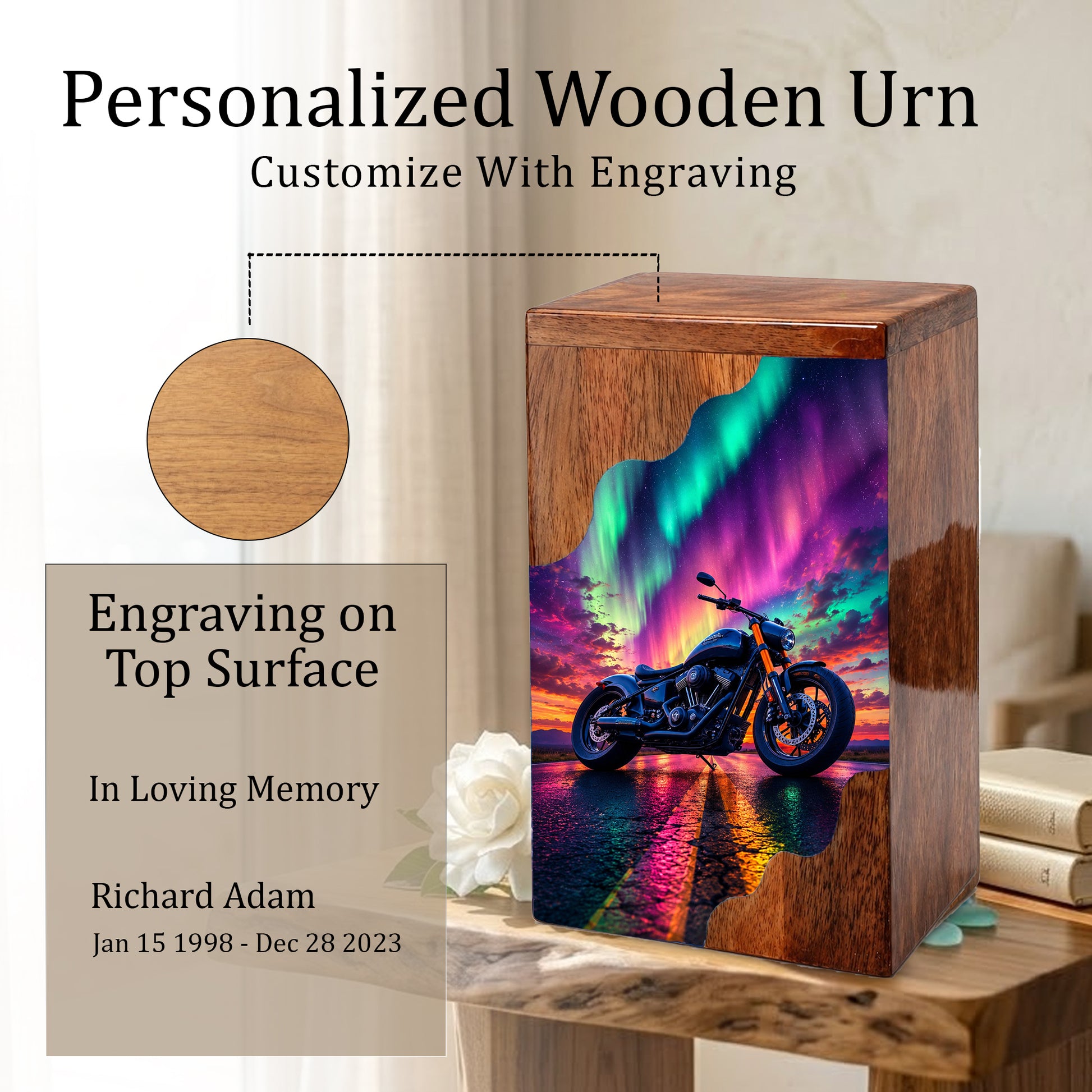 Motorcycle Wooden Cremation Urn – Wooden Urn for Human Ashes