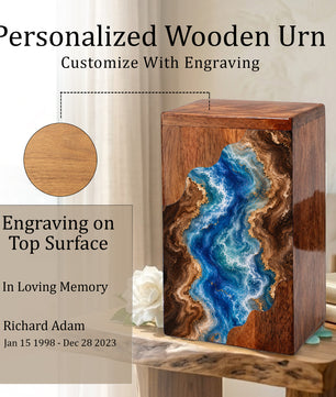 Ocean Wooden Cremation Urn – Wooden Urn for Human Ashes