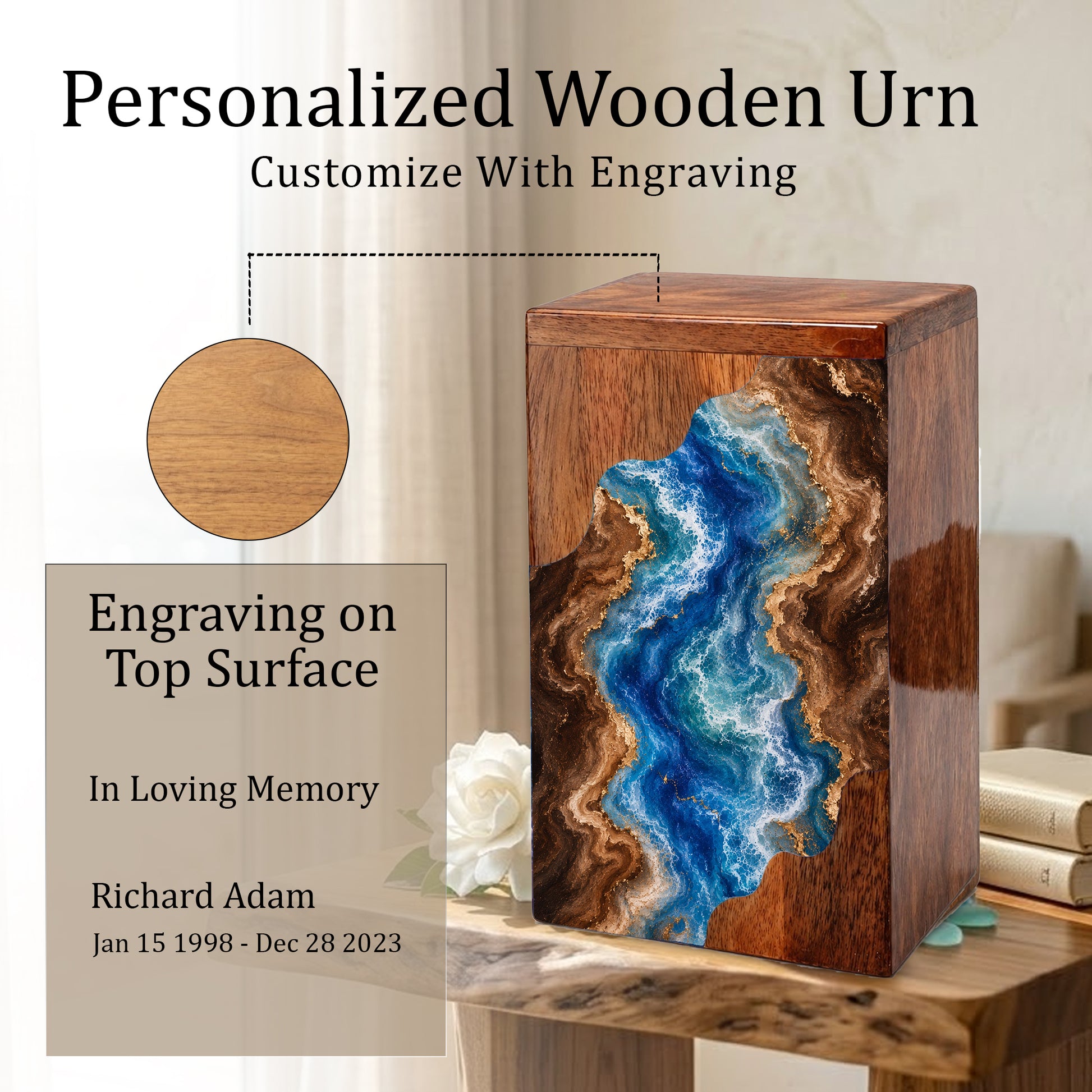Ocean Wooden Cremation Urn – Wooden Urn for Human Ashes