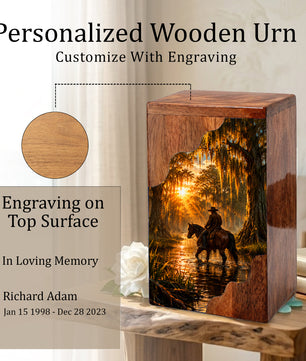 Personalised Urns for Dad,Cowboy Memorial Urn, Funeral Urn Wood