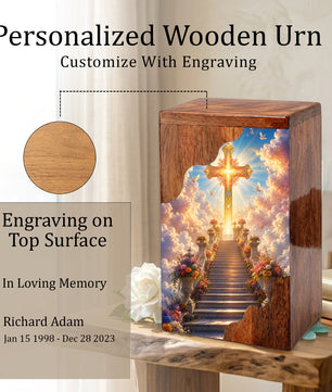 Christian Cross Wooden Cremation Urn – Wooden Urn for Human Ashes