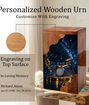 Music Memorial Wooden Cremation Urn – Drum Set Memorial Urn