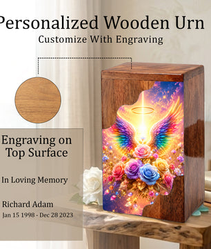 Angel Wings Wooden Cremation Urn – Heavenly Memorial Urn for Human Ashes