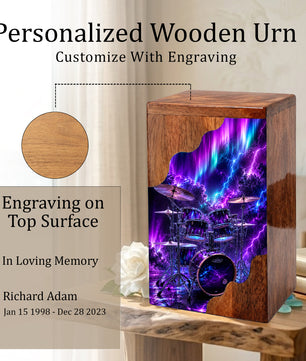 Drummer Wooden Cremation Urn – Aurora Memorial Urn