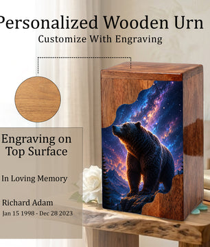 Bear Wooden Cremation Urn – Personalized Memorial Urn for Human Ashes