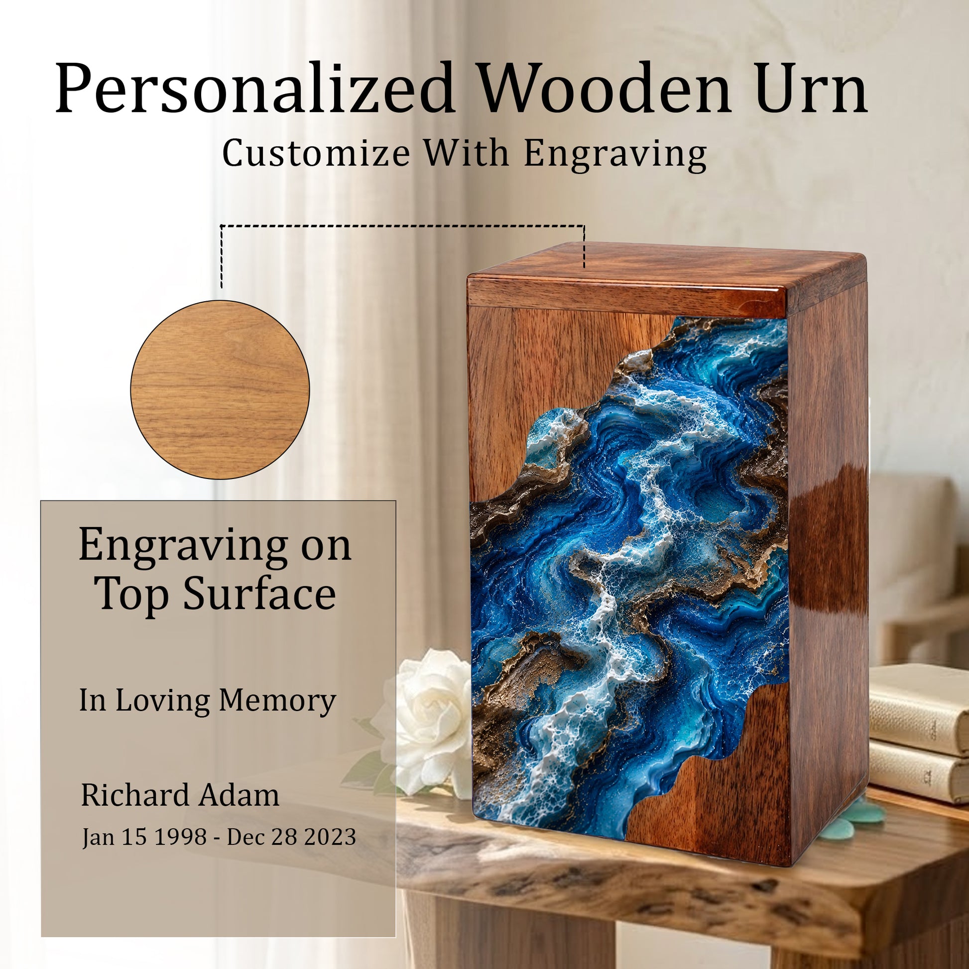 Ocean Flow Cremation Urn – Wooden Urn for Human Ashes