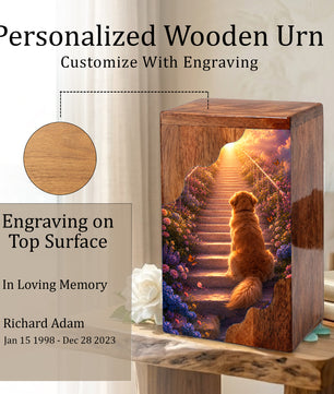 Dog Wooden Cremation Urn – Pet Memorial Urn for Dog Ashes