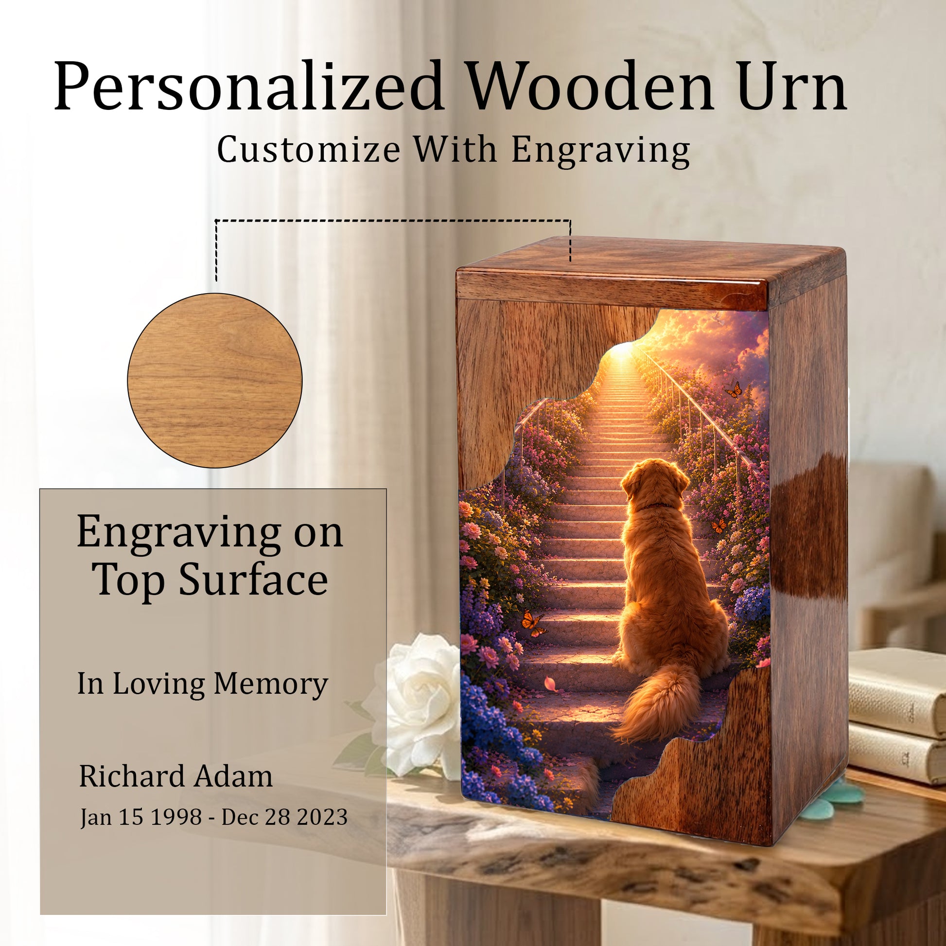 Dog Wooden Cremation Urn – Pet Memorial Urn for Dog Ashes
