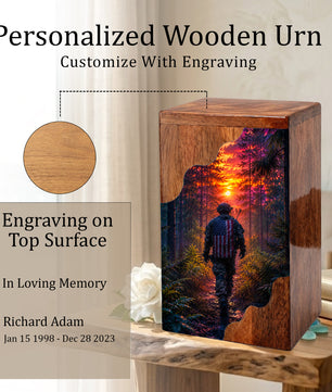 Military Memorial Wooden Cremation Urn – Patriotic Tribute Urn