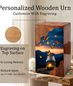Butterfly Wooden Cremation Urn – Wooden Urn for Human Ashes |