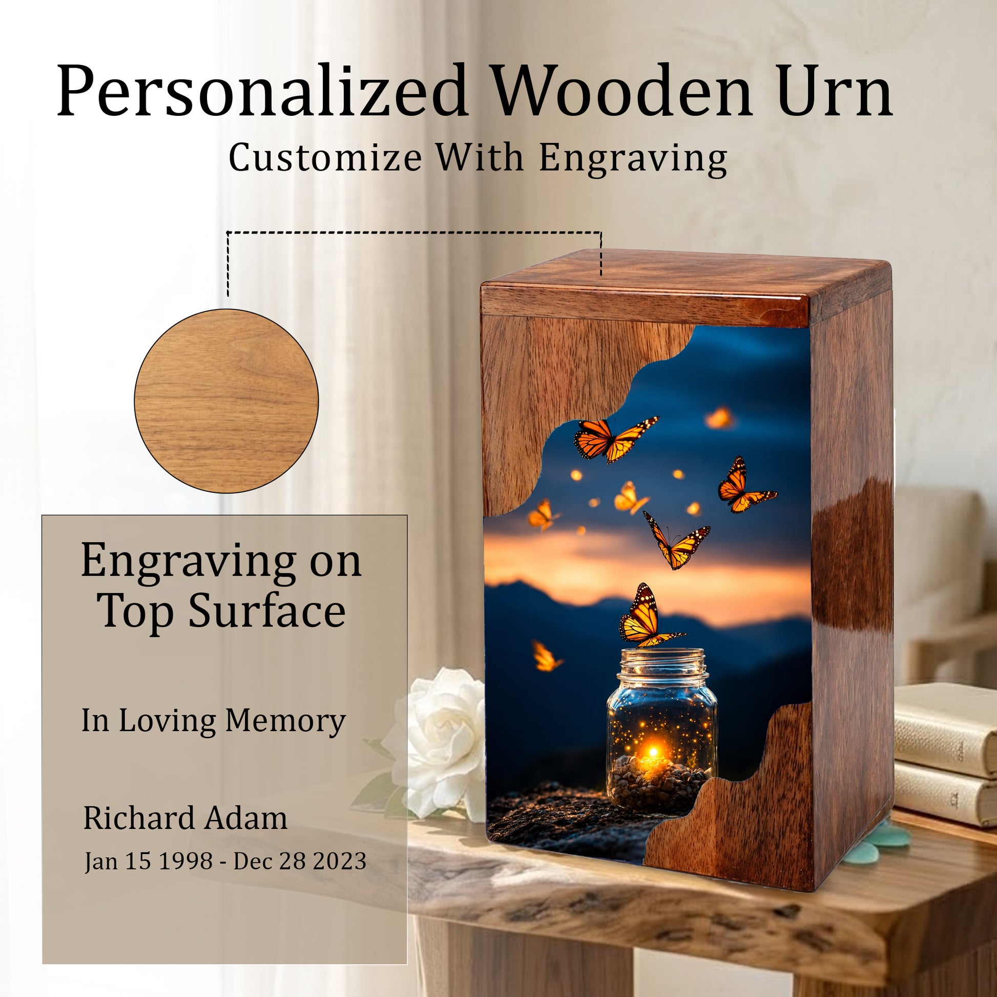 Butterfly Wooden Cremation Urn – Wooden Urn for Human Ashes |