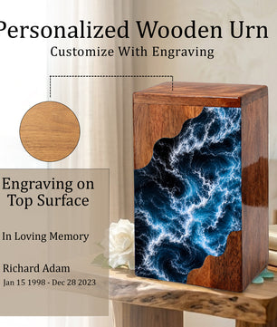 Wooden Ocean Wave Cremation Urn – Wooden Urn for Human Ashes